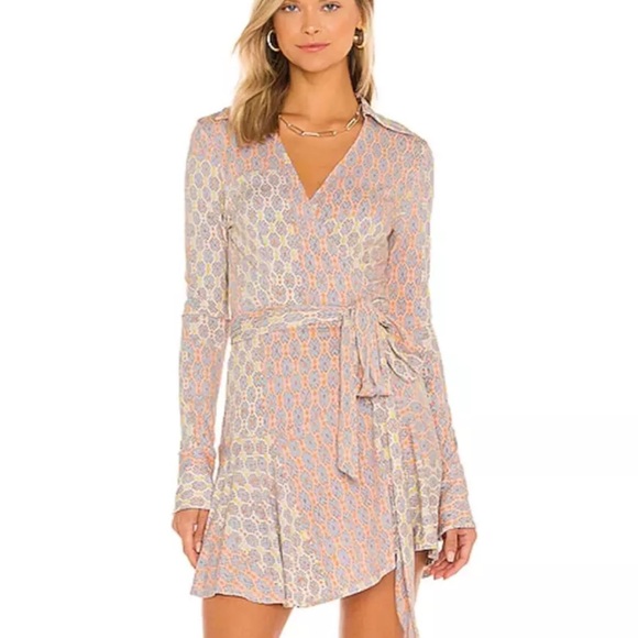 Free People Dresses & Skirts - Free People Rhetta Long Sleeve Wrap Dress Womens Small Pink Collared boho mini
